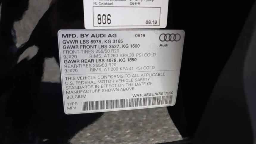 2019 Audi e-tron WA1LABGE7KB017550