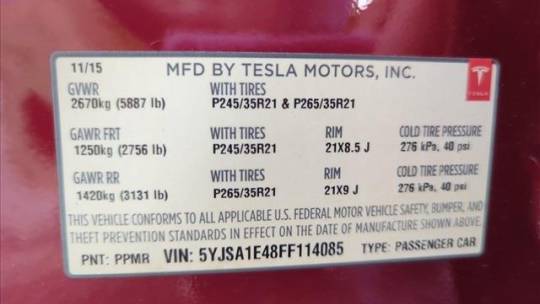 2015 Tesla Model S 5YJSA1E48FF114085