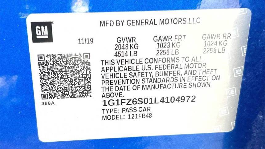 2020 Chevrolet Bolt 1G1FZ6S01L4104972