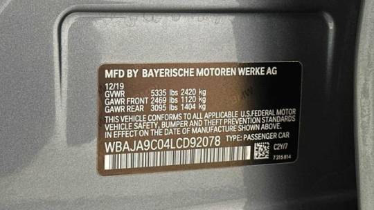 2020 BMW 5 Series WBAJA9C04LCD92078