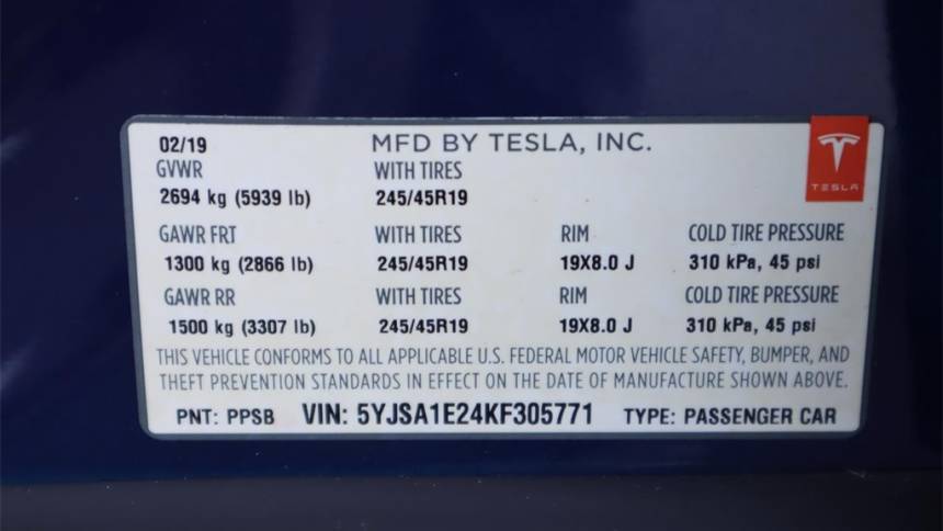 2019 Tesla Model S 5YJSA1E24KF305771