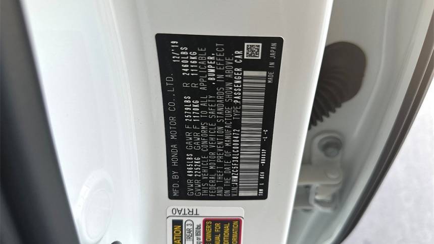 2020 Honda Clarity JHMZC5F38LC000472