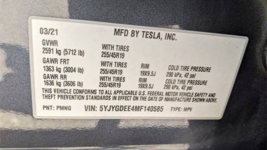 2021 Tesla Model Y 5YJYGDEE4MF140585