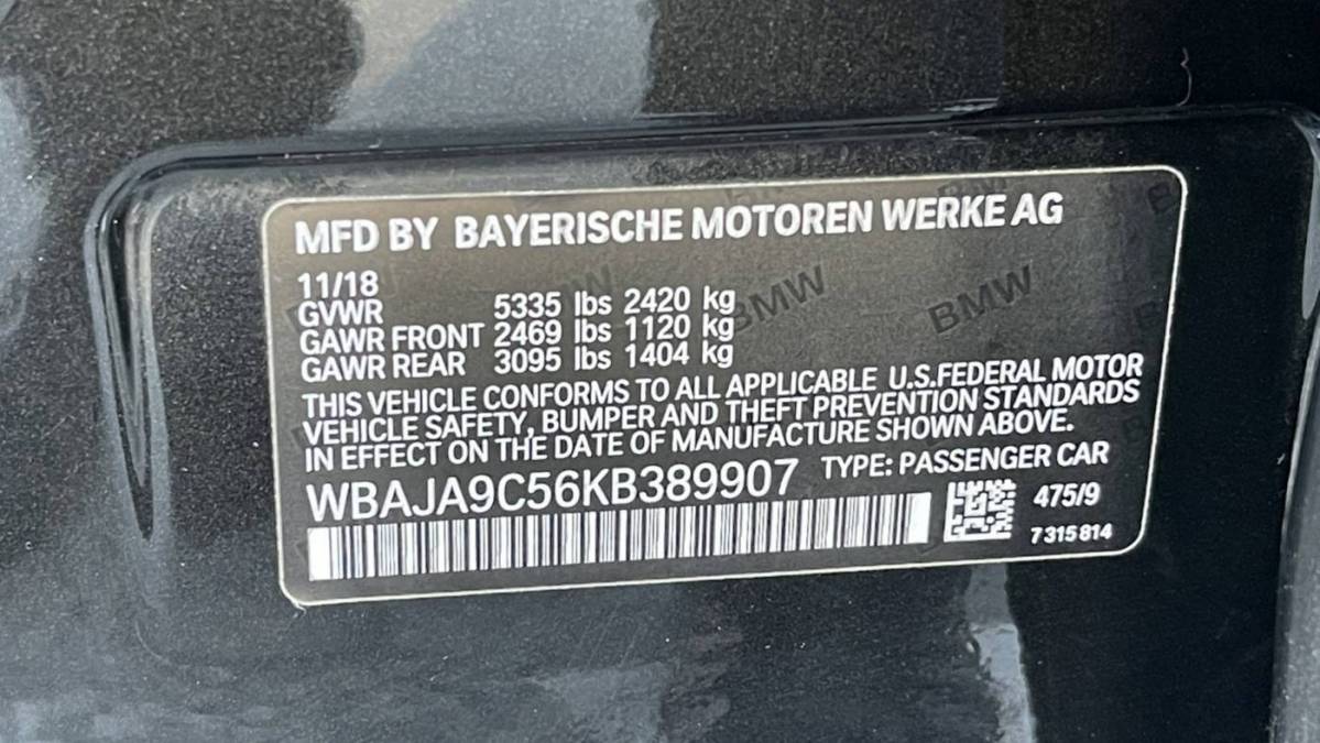 2019 BMW 5 Series WBAJA9C56KB389907