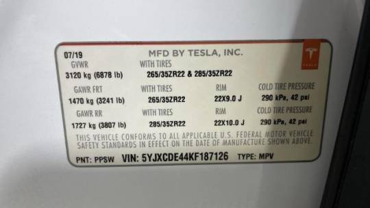 2019 Tesla Model X 5YJXCDE44KF187126