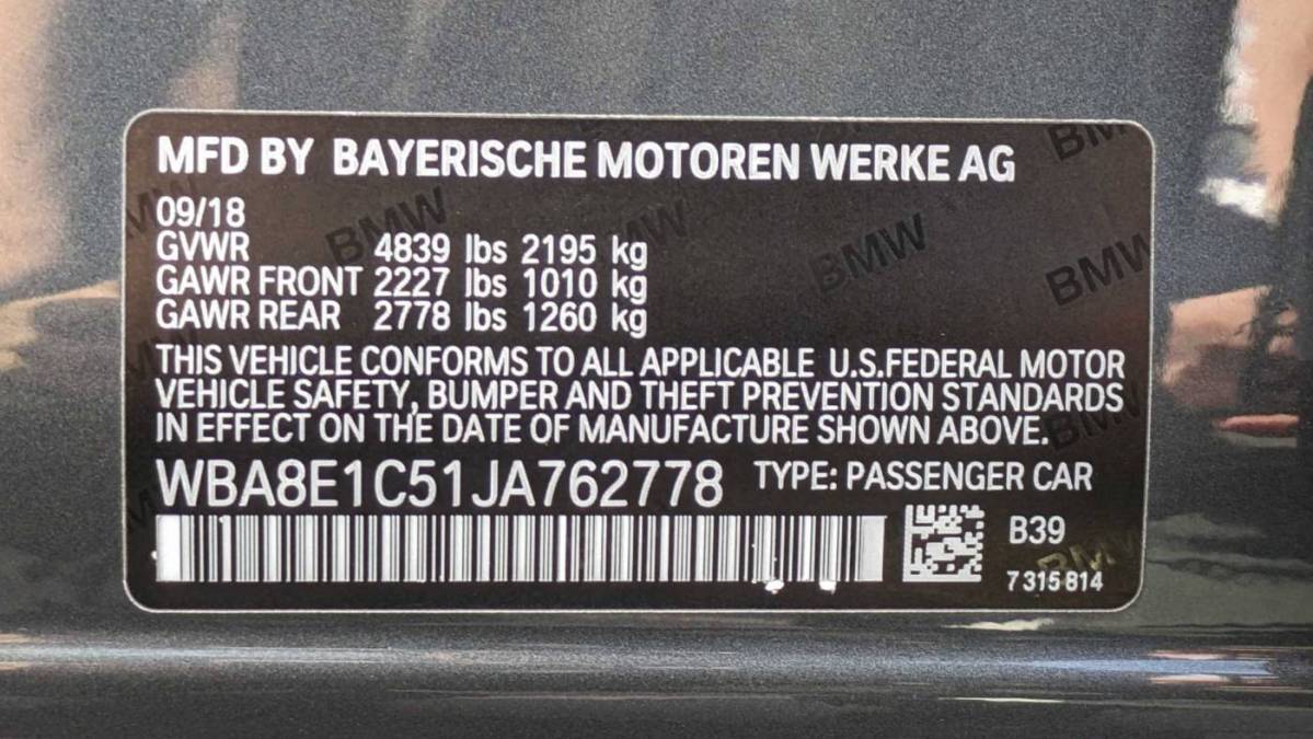 2018 BMW 3 Series WBA8E1C51JA762778