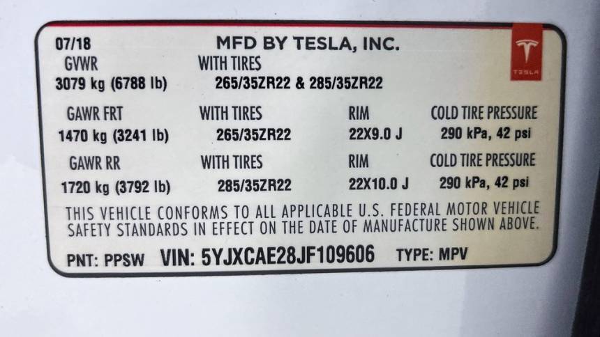 2018 Tesla Model X 5YJXCAE28JF109606
