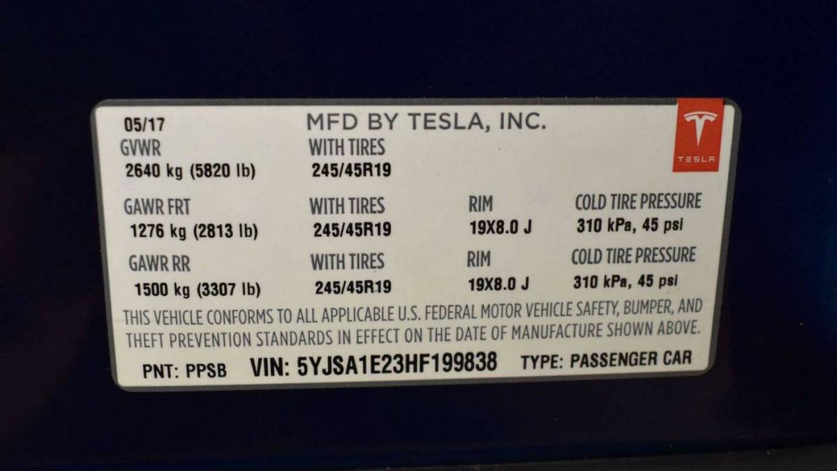 2017 Tesla Model S 5YJSA1E23HF199838