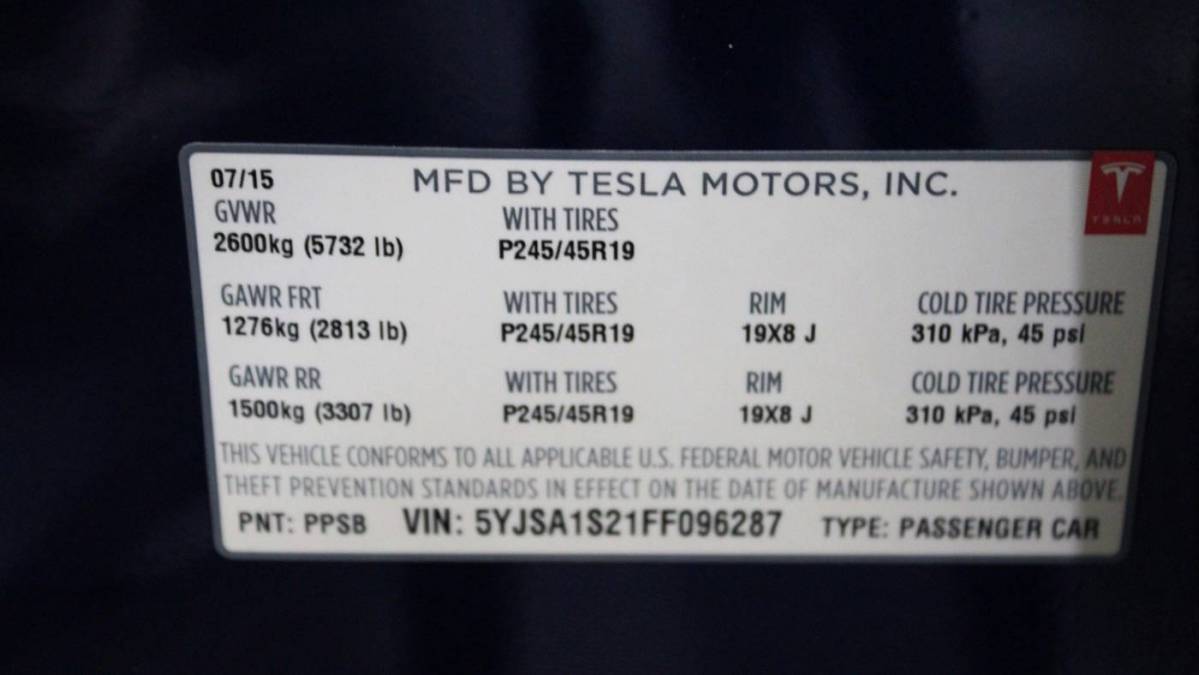 2015 Tesla Model S 5YJSA1S21FF096287
