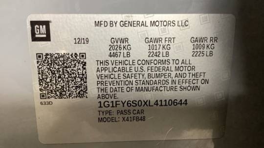 2020 Chevrolet Bolt 1G1FY6S0XL4110644