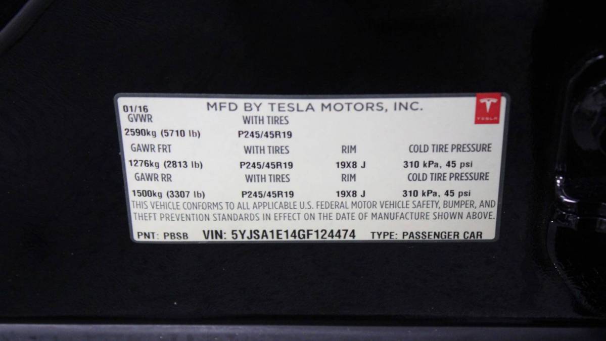 2016 Tesla Model S 5YJSA1E14GF124474