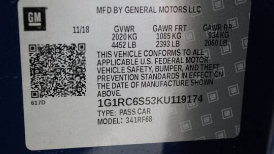 2019 Chevrolet VOLT 1G1RC6S53KU119174