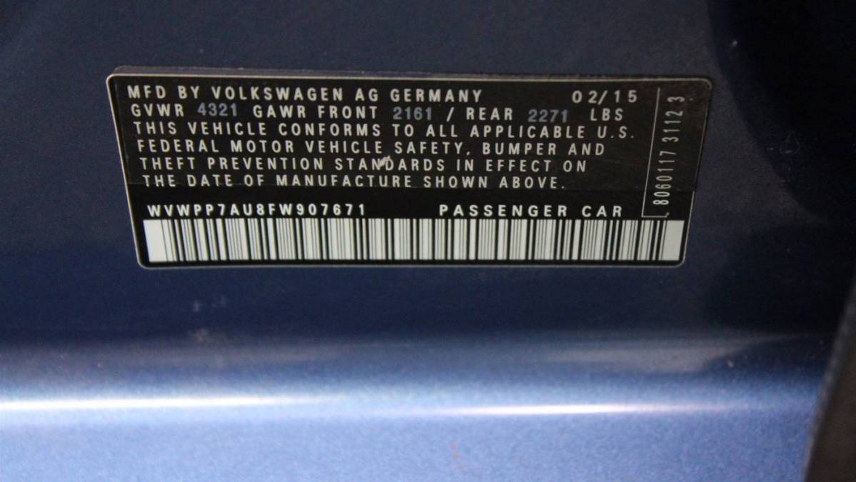 2015 Volkswagen e-Golf WVWPP7AU8FW907671
