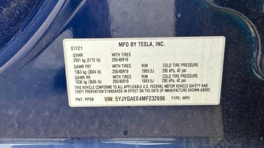 2021 Tesla Model Y 5YJYGAEE4MF232696