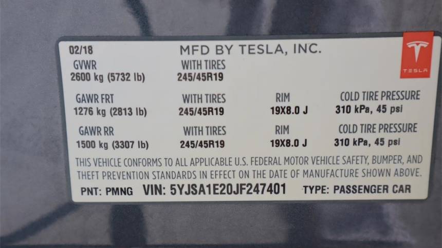 2018 Tesla Model S 5YJSA1E20JF247401