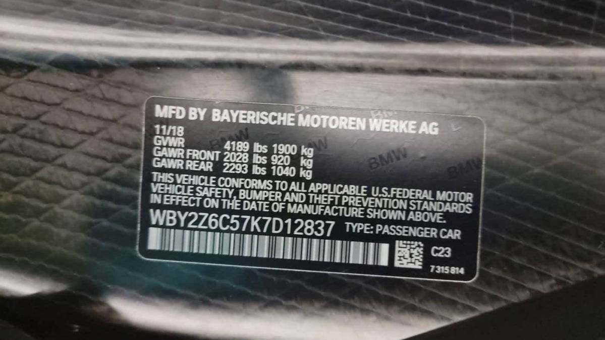 2019 BMW i8 WBY2Z6C57K7D12837