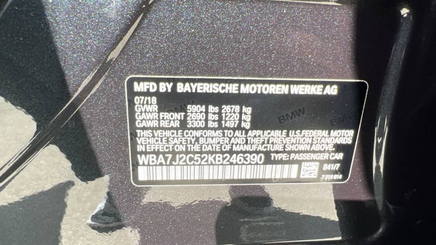 2019 BMW 7 Series WBA7J2C52KB246390