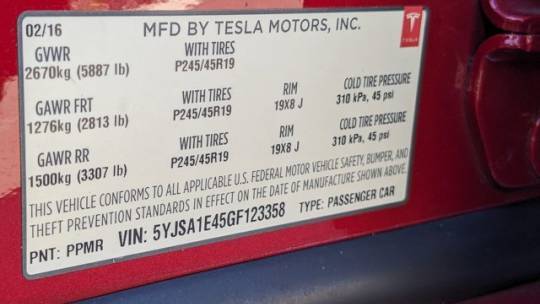 2016 Tesla Model S 5YJSA1E45GF123358