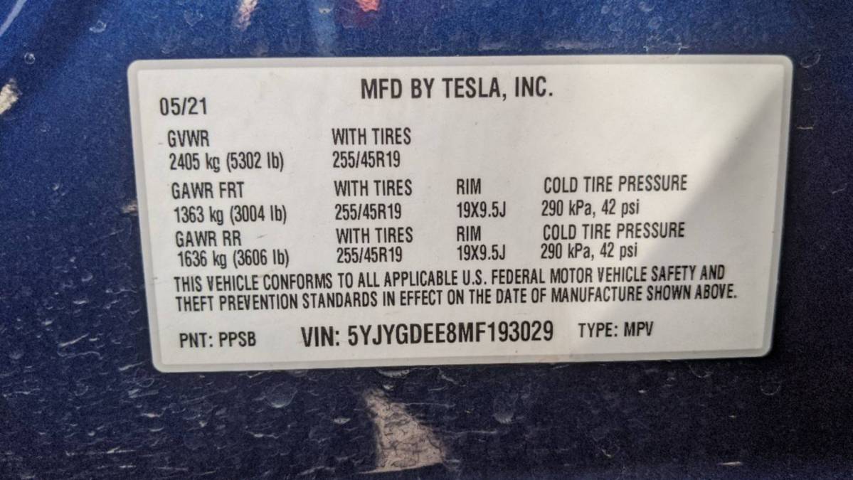 2021 Tesla Model Y 5YJYGDEE8MF193029