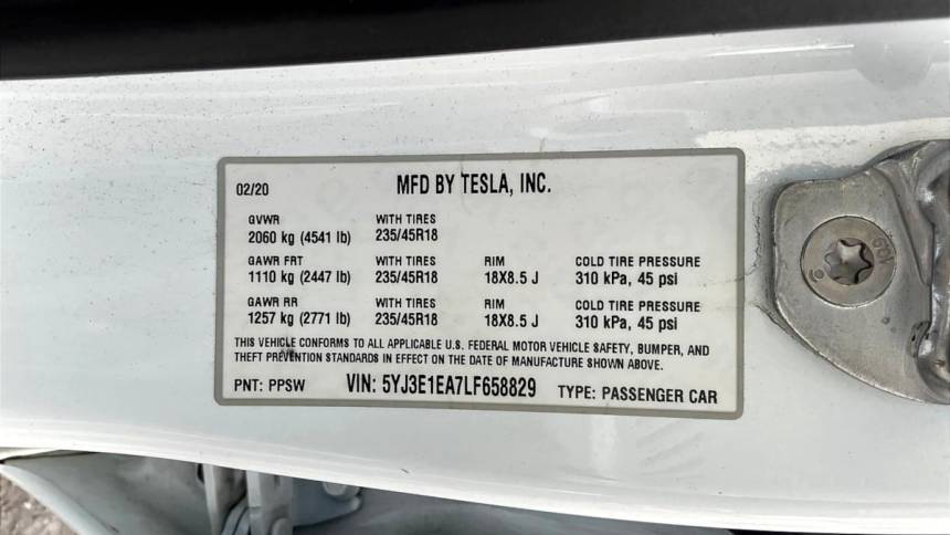 2020 Tesla Model 3 5YJ3E1EA7LF658829