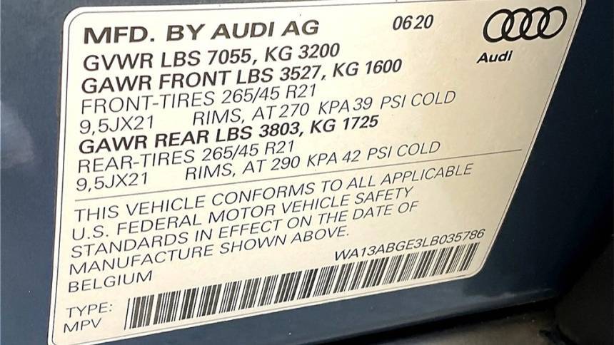 2020 Audi e-tron WA13ABGE3LB035786