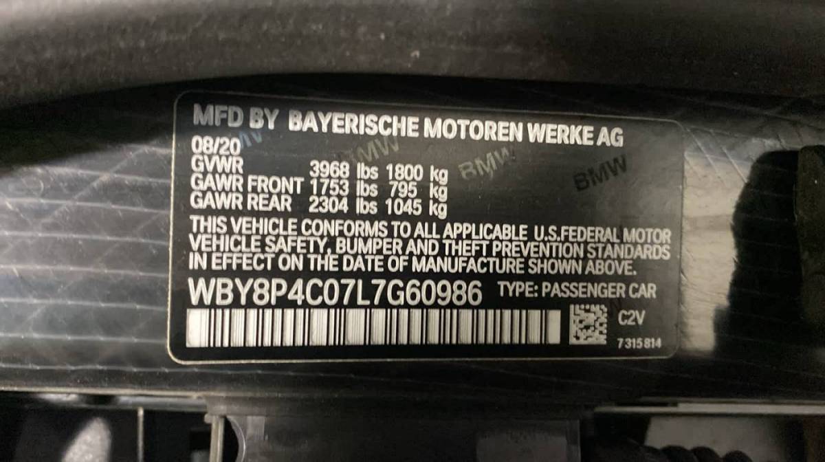 2020 BMW i3 WBY8P4C07L7G60986
