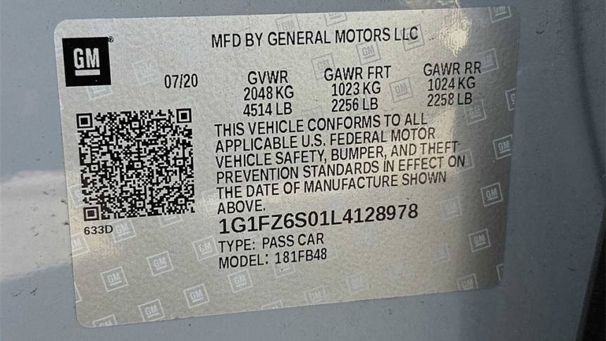 2020 Chevrolet Bolt 1G1FZ6S01L4128978