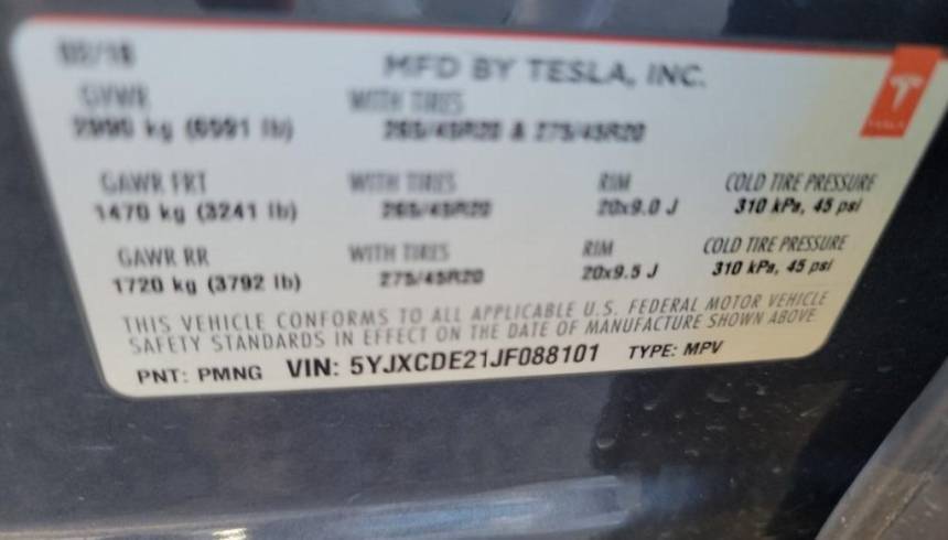 2018 Tesla Model X 5YJXCDE21JF088101