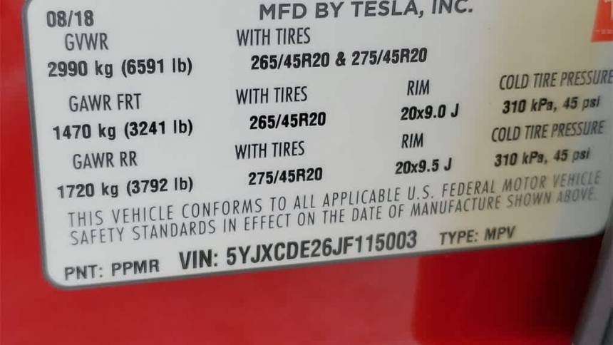2018 Tesla Model X 5YJXCDE26JF115003