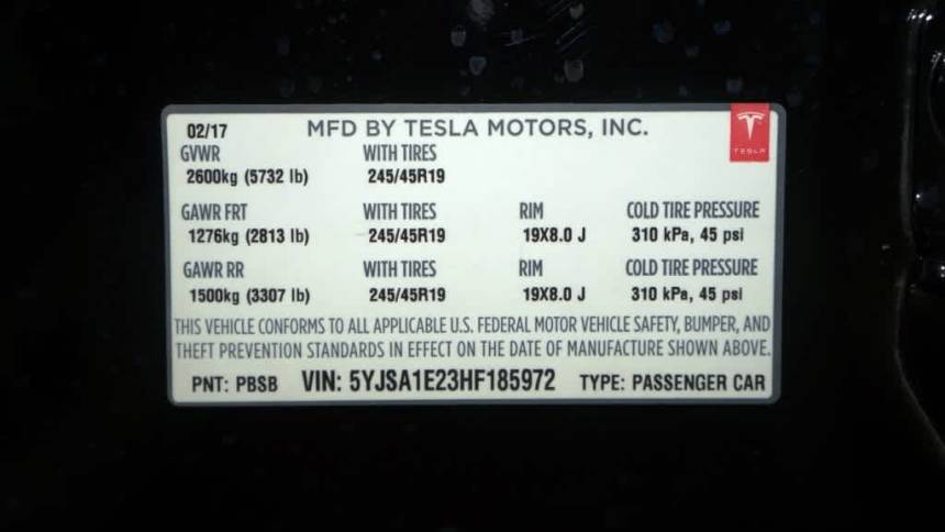 2017 Tesla Model S 5YJSA1E23HF185972