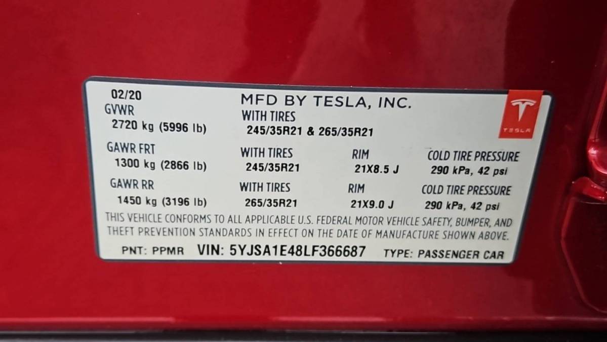 2020 Tesla Model S 5YJSA1E48LF366687