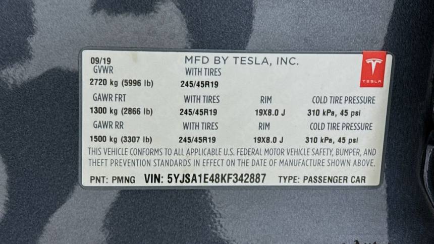 2019 Tesla Model S 5YJSA1E48KF342887