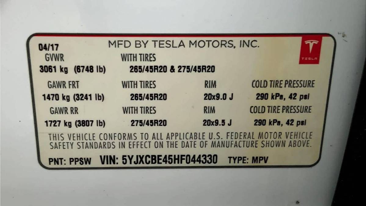 2017 Tesla Model X 5YJXCBE45HF044330