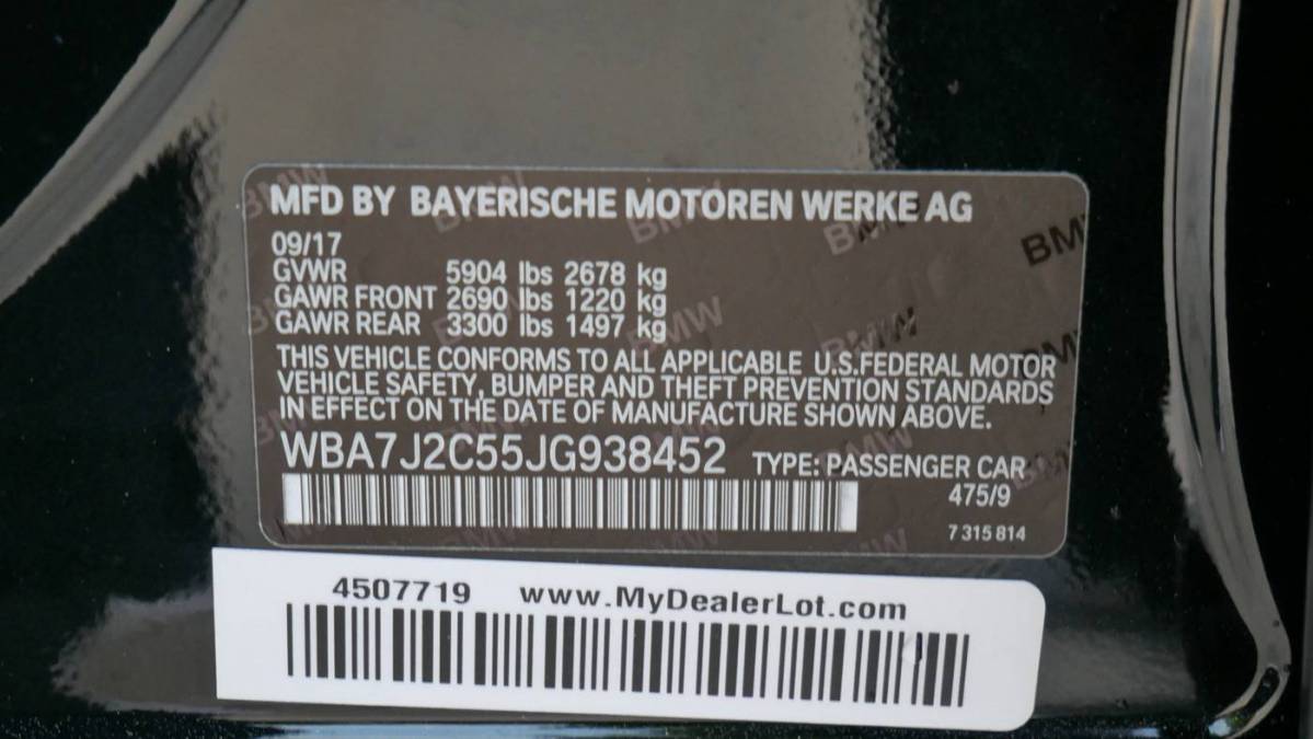 2018 BMW 7 Series WBA7J2C55JG938452