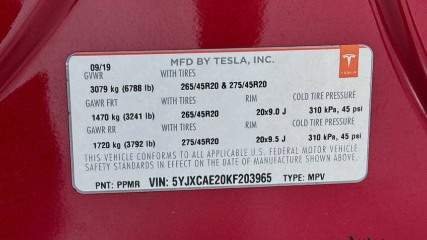 2019 Tesla Model X 5YJXCAE20KF203965
