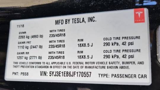 2018 Tesla Model 3 5YJ3E1EB6JF170557