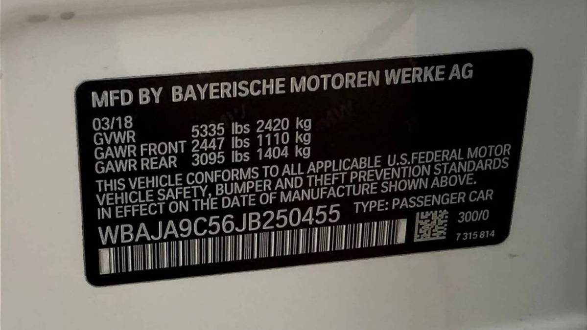 2018 BMW 5 Series WBAJA9C56JB250455