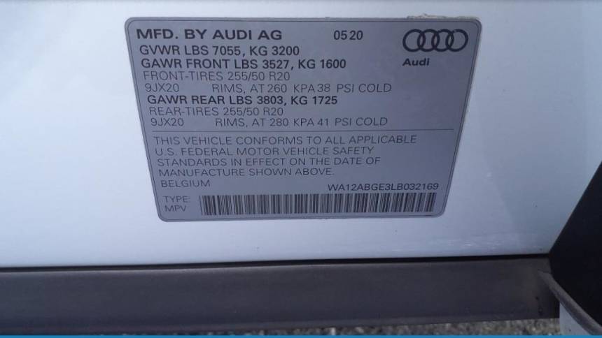 2020 Audi e-tron WA12ABGE3LB032169