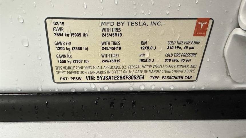 2019 Tesla Model S 5YJSA1E26KF305254