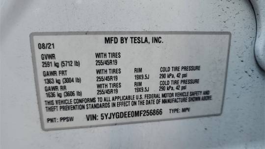2021 Tesla Model Y 5YJYGDEE0MF256866