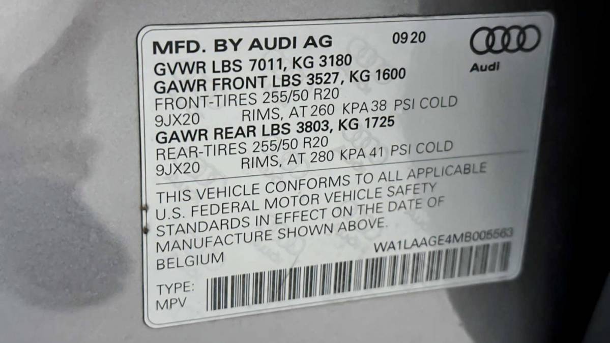 2021 Audi e-tron WA1LAAGE4MB005563