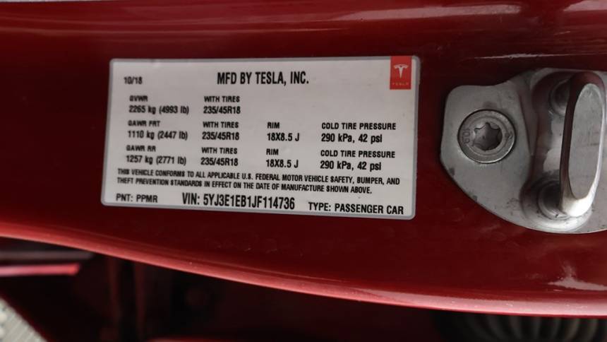 2018 Tesla Model 3 5YJ3E1EB1JF114736