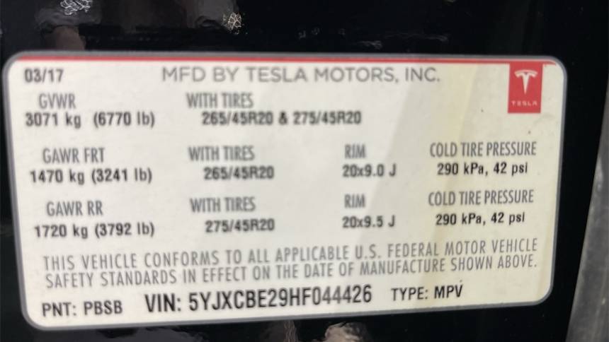 2017 Tesla Model X 5YJXCBE29HF044426