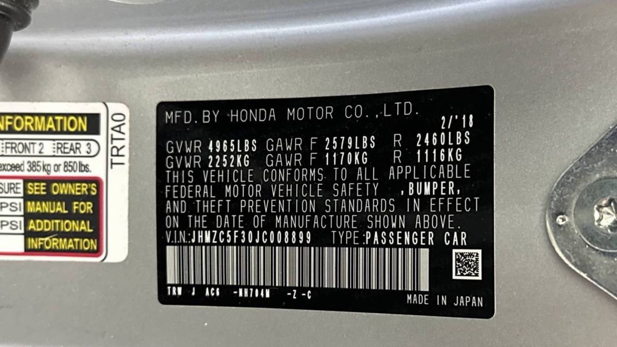 2018 Honda Clarity JHMZC5F30JC008899