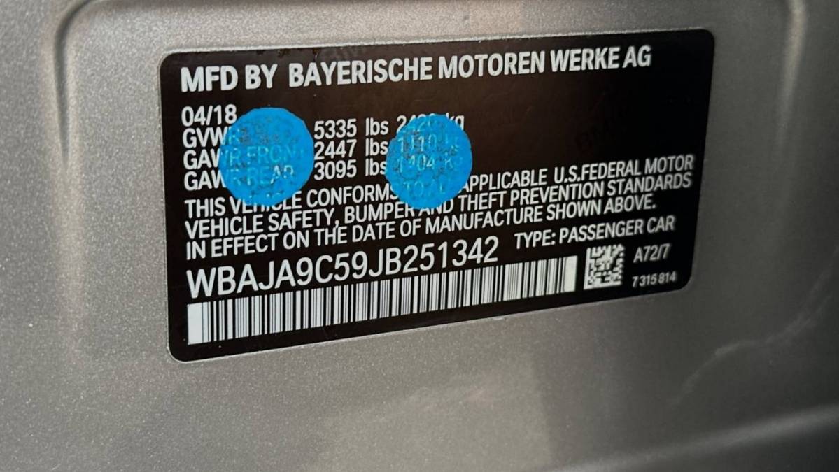 2018 BMW 5 Series WBAJA9C59JB251342