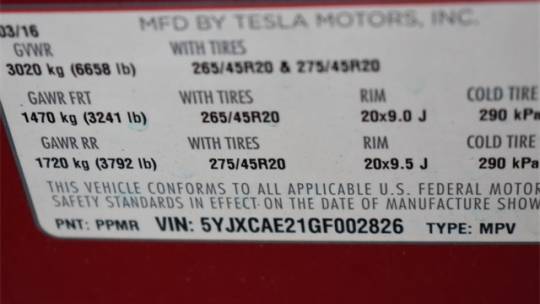 2016 Tesla Model X 5YJXCAE21GF002826