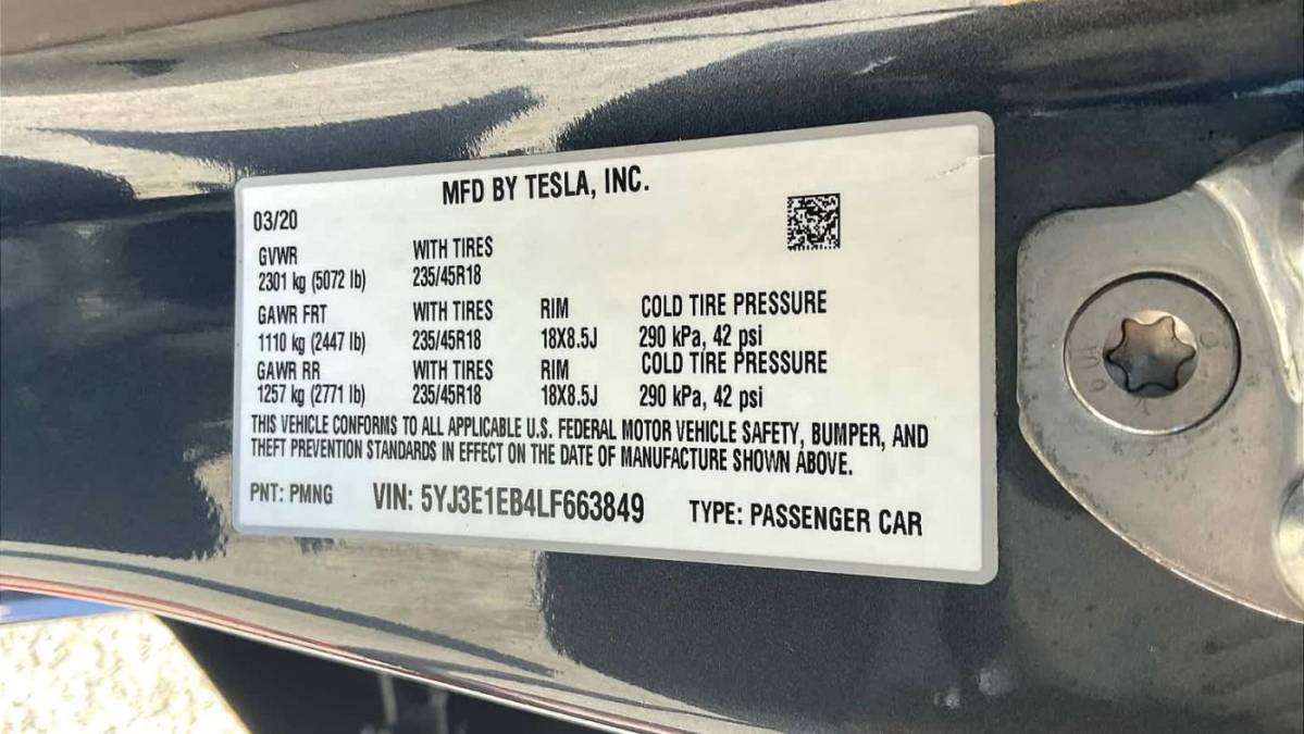 2020 Tesla Model 3 5YJ3E1EB4LF663849