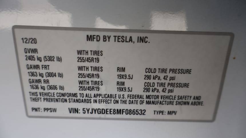 2021 Tesla Model Y 5YJYGDEE8MF086532