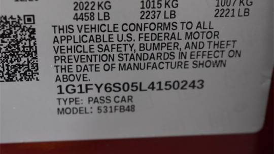 2020 Chevrolet Bolt 1G1FY6S05L4150243