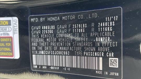 2018 Honda Clarity JHMZC5F33JC002062